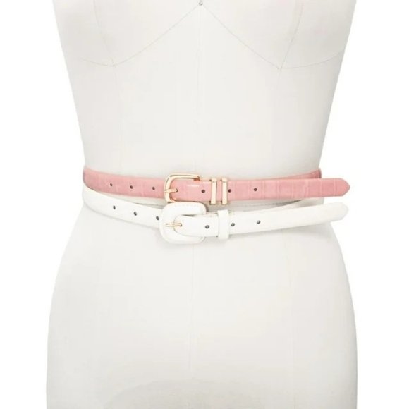 INC International Concepts 2 for 1 Croco Embossed Skinny Belts - NWT - Medium - Picture 1 of 1